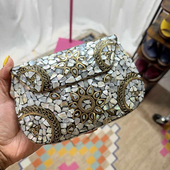 Elegant Mosaic Clutch with Gold Accents